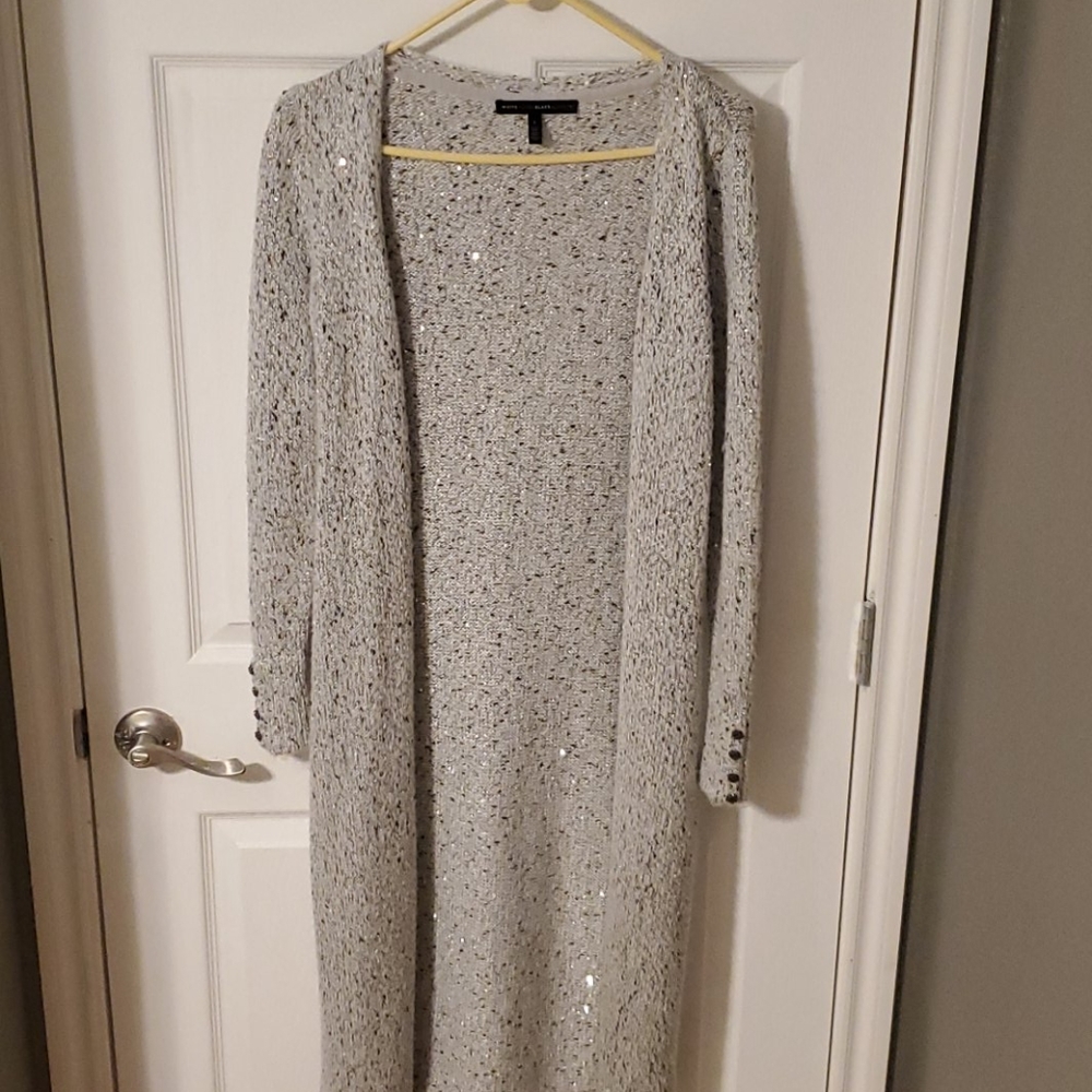 Long WHBM white and black cardigan duster